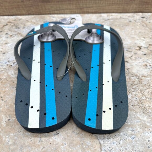 Showaflops Sandals Mens 11-12 Blue Striped Antimicrobial Slides Flip Flops - Picture 5 of 11